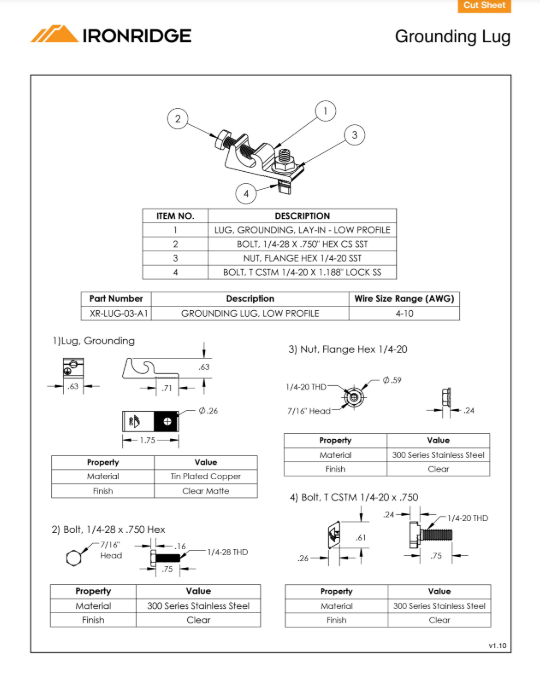 IRONRIDGE GROUNDING LUG XR-LUG-03-A1